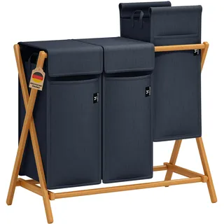 AdelDream Wäschekorb 3 Fächer 150L Bambus Wäschesammler Wäsche Sortiersystem X-förmige Wäschebox laundry baskets Wäschesortierer
