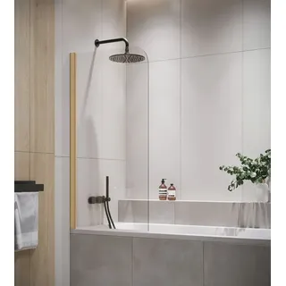 Badplaats Badewanne Torino 60 x 140 cm Gold - Drehbare Duschtrennwand mit 5 mm ESG Sicherheitsglas, Nano-Beschichtung - Gold