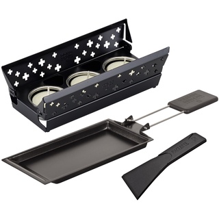 KUHN RIKON Candle Light Mini Schweizerkreuz Raclette Set, schwarz, Antihaft-Grill-Pfännchen, mit Teelicht