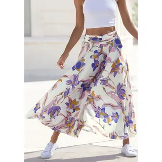 Hosenrock LASCANA "mit extra weitem Bein", Damen, Gr. 40, bunt (creme, flieder, rosé bedruckt), Web, Obermaterial: 100% Polyester, bedruckt, figurumspielend knöchelfrei, Röcke Hosenrock, floraler Druck, Culotte, luftige Sommerhose, Strandhose, Schlupfhose, Topseller