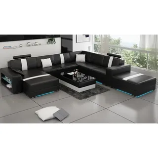 Luxus Ledersofa Polster Moderne Sitz Garnitur Eckcouch Wohnlandschaft USB LED