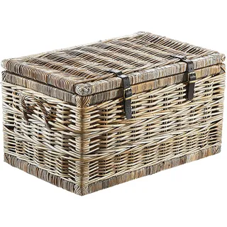 Kobolo Truhe Korbtruhe Sitztruhe Rattan mit Staufach 70x45x40 cm Grau