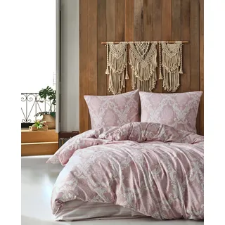 Bettwäsche 200x200 cm. 3 teilig set. Rosa, 100% Baumwolle/Renforcé weiß barock gemustert kissenbezug 80x80 cm. Fiorita V1 - Rosa