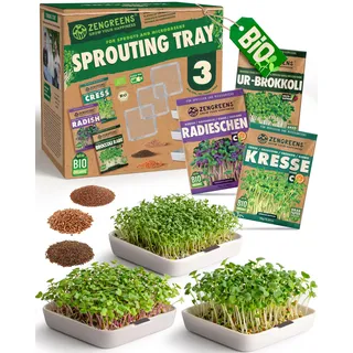 zengreens® - Bio Sprossen Anzuchtschale 3er Set - Kressesieb - Enthält Keimschale und Sprossensamen