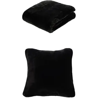 Gözze Premium Cashmere-Feeling Decke und 2er Set Cashmere-Feeling Kissen, 130x170 cm + 50x50 cm, Farbe: schwarz