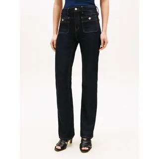 Bootcut-Jeans TOMMY HILFIGER "DNM RINSE BOOTCUT RW", Damen, Gr. 33, Länge 32, blau (rinse), Denim/Jeans, Obermaterial: 99% Baumwolle, 1% Elasthan, unifarben, regular fit, Jeans Bootcut-Jeans