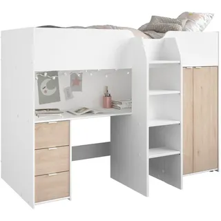 Parisot Hochbett Tom 90 x 200 cm Eiche nachbildung weiß