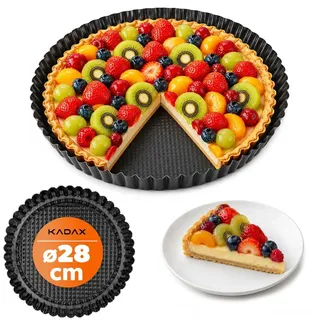 KADAX Tarteform "Prung", Tartelette Förmchen aus verzinkten und Antihaftschicht Blech, 28 cm, Schwarz