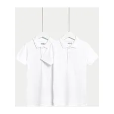 Unisex,Boys,Girls M&S Collection 2pk Unisex Easy Dressing School Polo Shirts (3-18 Yrs) - White, White - 4-5 Y