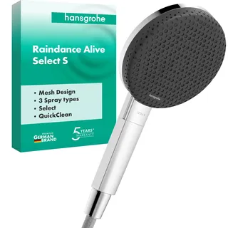 Hansgrohe Raindance Alive Select S - Duschkopf, Handbrause mit 3 Strahlarten (inkl. PowderRain), runde Duschbrause (125 3jet Chrom,