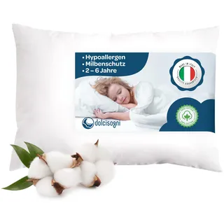 DOLCI SOGNI - Kinderkissen 40x60, Kopfkissen Kinder Ab 2 Jahre, Ergonomisches Kissen Für Kinder, Kinderkopfkissen Aus 100% Baumwolle, Atmungsaktiv & Ipoallergen - Made in Italy