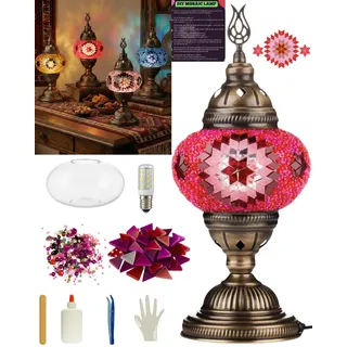 DEMMEX Farbe Wählbar – DIY Mosaik-Tischlampe Bastelset – Türkisch-Marokkanischer Stil – Gestalten Sie Ihre eigene Lampe mit Glassteinen & Werkzeug, Kein Verfugen nötig