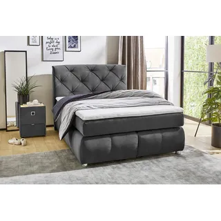 Jockenhöfer Gruppe Boxspringbett »Bella erhältlich in 140 & 180cm Breite« mit Kaltschaum-Topper und Rauchglas-Steinen, grau