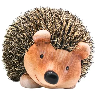 Dekohelden24 XXL - Dekofigur Igel, Keramik - Garten Igel, Dekoigel mit Fell liegend in braun, Größe ca. 19 x 19 x 22 cm.