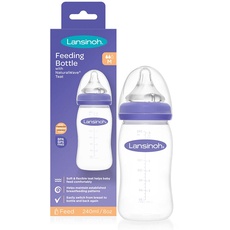 Lansinoh Baby Bottle with NaturalWave Teat (240 ml), Anti-Colic, Plastic 100% BPA & BPS Free, Medium Flow Silicone Teat which is Soft and Flexible, Purple