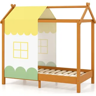 Costway Kinderbett Hausbett 70 x 140 cm Holz braun