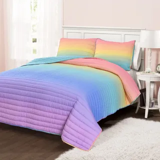 Lush Decor Rainbow Ombre 3-teiliges Bettwäsche-Set für Doppelbett/Queensize-Bett, Regenbogen und Türkis