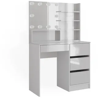 Vicco Schminktisch Sherry Weiß 90 cm mit LED Beleuchtung, und Spiegelregal , Holzwerkstoff , 4 Schubladen , Rechteckig,Rechteckig , 90x140x40 cm , Schlafzimmer, Schminktische