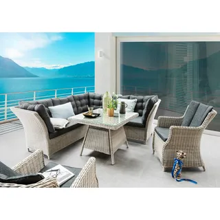Destiny Garten-Essgruppe »PALMA LUNA« 2x Schenkel, 1x Eckmodul, 2x Sessel, 1x Tisch, inkl. Auflagen, 16 Stk. tlg. Aluminium, Polyrattan, weiß