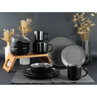 MY HOME modernes Geschirr-Set Kombiservice 16-tlg. schwarz