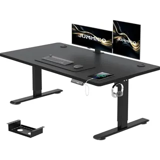 JUMMICO Höhenverstellbarer Schreibtisch 120 x 80 cm mit Kabelwanne, Höhenverstellbar Elektrisch Stehpult mit USB-Buchse, Computertisch, Ergonomischer Steh-Sitz Tisch, Bürotisch, Schwarz