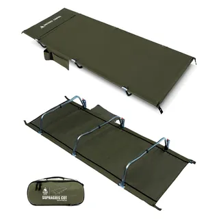 OneTigris SUPRAGRIS Feldbett klappbar, tragbar Campingbett faltbar leicht, Klappbett Camping bis 180 kg für Zelt, Outdoor, Reisen, Garten, Büro(190 × 70 × 18 cm)-Ranger Grün