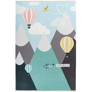 Obsession Kinderteppich , Gelb, Grau, Rot, Hellblau , Textil , Wolken , rechteckig , 115x170 cm , Global Recycled Standard (Grs) , für Fußbodenheizung geeignet, lichtunempfindlich, waschbar, pflegeleicht, leicht zusammenrollbar, rutschfeste Unterfläche , Teppiche und Böden, Teppiche, Kinderteppiche