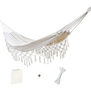 Doppel-Hängematte für Hause drinnen und draußen Boho Hängematten Makramee Hängematte groß Baumwolle weich für Zwei Personen Terrasse Hinterhof Veranda Rasen und Garten