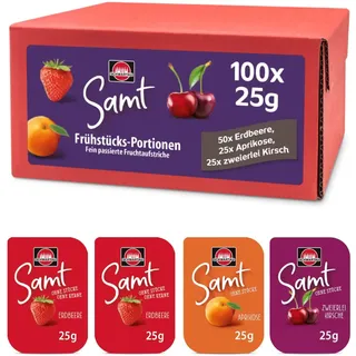 Schwartau Samt Mix-Box | 3 Sorten Marmelade in Portionsschalen | 100 x 25 g, Vegetarian