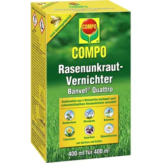 COMPO Rasenunkraut-Vernichter Banvel Quattro, Bekämpfung von schwerbekämpfbaren Unkräutern im Rasen, Konzentrat, 400 ml (400 m2)