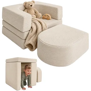 Relaxdays Kindersessel, modular, 4-teilig, weiche Bausteine, beige | Relaxsessel, Cord, HBT: 40x65x65 cm, Chillsessel