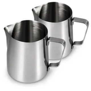 Ganzoo Milchkännchen aus Edelstahl zum Aufschäumen 2er Set, Barista Milchkanne 150 ml je Kännchen, Hochglanz Silber, mit Henkel und Ausgießnase, spülmaschinengeeignet