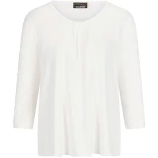 Kurzarmshirt GOLDNER "Viskose-Oberteil mit Halbarm", Damen, Gr. 46, weiß (cremeweiß), Obermaterial: 95% Viskose CV. 5% Elasthan EL., Modisch, Shirts Kurzarmshirt, Falten