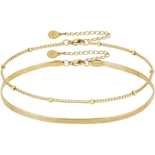 BONNYBIRD® Fußkettchen für Damen Gold Wasserfest Fußketten Set Edelstahl Fussketten für Frauen Boho Fußschmuck Vergoldet Doppelkette Ankle Bracelet Goldener Sommer Schmuck Festival Outfit