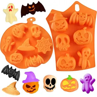 HONGECB Halloween Kürbis Silikon Backform, Halloween Kürbis Silikon Backformen, Backform, Skull Ghost Mould, Biscuit Mould(Pack 2)