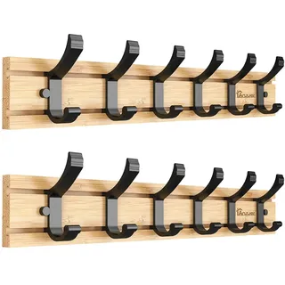 Anjuer Kleiderbügel Kleiderständer 6 aktive Haken 20kg last Kleiderhaken Hut Halter Bambus