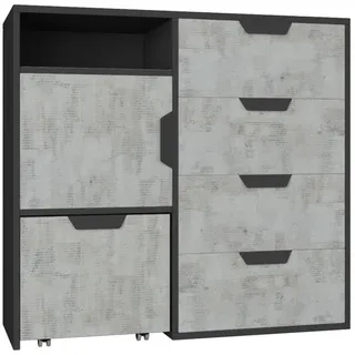 Furniture24 Kommode Nano NA8 Schrank Sideboard mit Tür 5 Schubladen Jugendzimmer Merzwerschrank - Schwarz