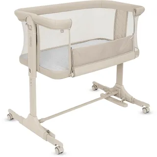Lionelo Pari Beistellbett 3in1, 6-Fach höhenverstellbar mit Neigungsverstellung für Boxspringbett, als Wiege & Babybett, Netzseiten, Rollen mit Bremse, Matratze, Gurte, Transporttasche, 84 x 48 cm