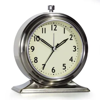 AYRELY® 4-Zoll Kleiner Wecker – Retro Wecker analog ohne Ticken mit Licht, lautloser Metall-Tischuhr für Schlafzimmer, Regal oder Nachttisch(Glod)