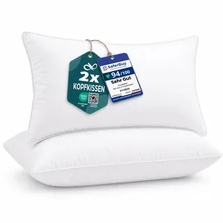 Flowen Kissen für Bett 40x70 cm Kopfkissen 2er Set Innenkissen Hypoallergene Anti-Milben Weiche Kissenfüllung mit Kissenbezug Mikrofaser Abnehmbarem und Waschbaren Schlafkissen für Haus/Hotel