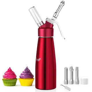 Newaner 500ml sahnespender,mit 3 Edelstahl Deko-Düsen und 1 Reinigungbürste
