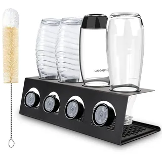 HXC-BLG Flaschenhalter für Soda Stream 4er Flaschen Edelstahl Abtropfhalter Abtropfständer mit Deckelhalter für SodaStream Crystal & Emil Flaschen