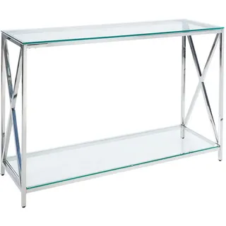 Beliani Consolentisch Glas silber 120/40/76 cm Audet , Silberfarben, Transparent , 120x76x40 cm , Wohnzimmer, Wohnzimmertische, Konsolentische