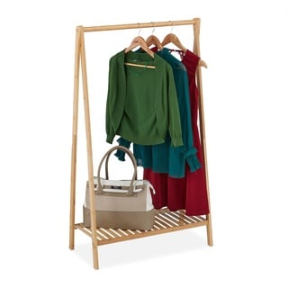 Relaxdays Kleiderständer, Bambus, freistehende Garderobe mit Ablage, Flur & Wohnzimmer, HxBxT: 120 x 67 x 35 cm, natur