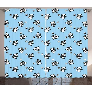 ABAKUHAUS Fußball Rustikaler Gardine, Panda Kugel tritt, Schlafzimmer Kräuselband Vorhang mit Schlaufen und Haken, 280 x 175 cm, Blassblau Schwarz Weiß - Schwarz