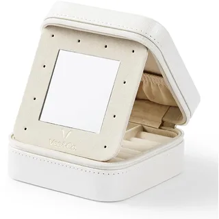 Vee Kleines Reise-Schmuckkästchen, Mini-Schmuck-Organizer mit Spiegel, tragbare Aufbewahrungsbox, Schmuckschatulle für Ohrringe, Ringe, Halsketten, Armbänder, Valentinstagsgeschenk für Mädchen