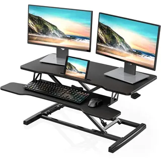 FITUEYES Höhenverstellbar Schreibtischaufsatz Büro Sitz Steh Computertisch 92 * 40 cm Stehpult mit Tastaturablage Geeignet für Zwei Monitore Schwarz, SD309101WB