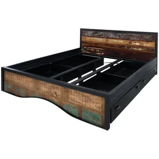 Massivmoebel24 Bett mit Bettkasten Altholz 180x200 mehrfarbig lackiert Industrial 109