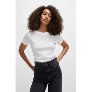 T-Shirt BOSS ORANGE "Esogo Premium Damenmode", Damen, Gr. M (38), weiß (weiß100), Single Jersey, Obermaterial: 100% Baumwolle, unifarben, slim fit hüftlang, Rundhals, eingesetzt normaler Saum, Shirts T-Shirt, mit Logo