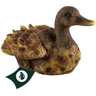 VERDOBA Gartendekoration Ente aus Kunstharz handbemalt - Gartenfiguren für außen & Wintergarten Dekoration - Garten Figur aus Kunststein, Kunstharz - Teich Dekoration (schwimmende Ente, braun)